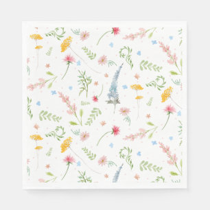 Wildflower Garden Pink Floral Watercolor Spring Napkins
