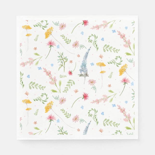 Wildflower Garden Pink Floral Watercolor Spring Napkins (Front)