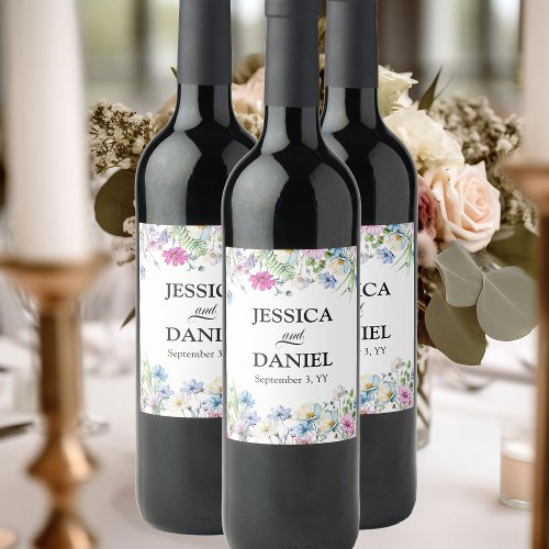 Wildflower Garden Pretty Floral Wedding Wine Label