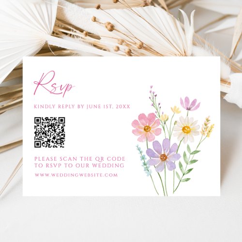 Wildflower Garden QR Code Wedding RSVP Card