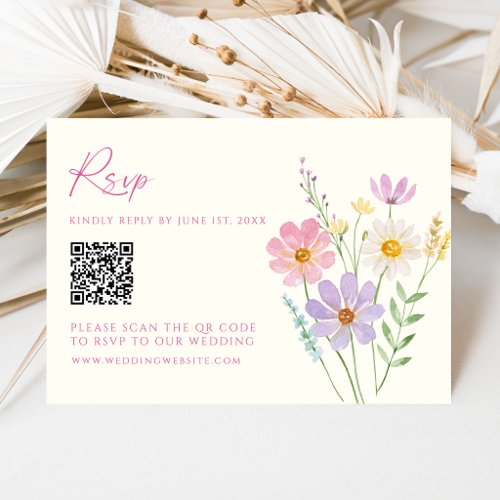 Wildflower Garden QR Code Wedding RSVP Card