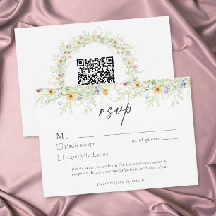 Wildflower Garden Rustic Floral Wedding QR Code RSVP Card