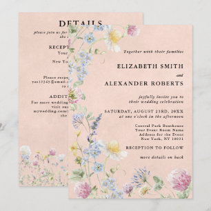 Wildflower Garden Stonewash Blush QR Code Wedding Invitation