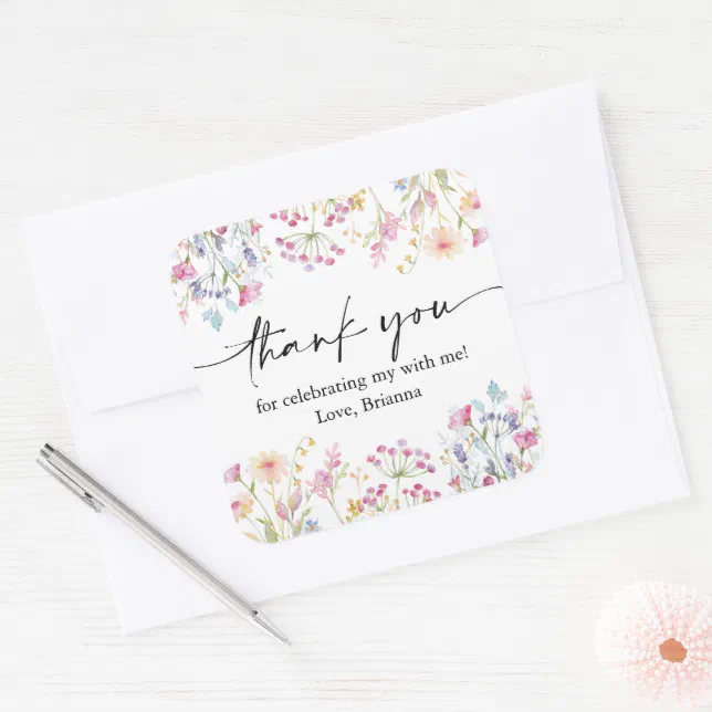 Wildflower Garden Theme Girl watercolor birthday Square Sticker | Zazzle
