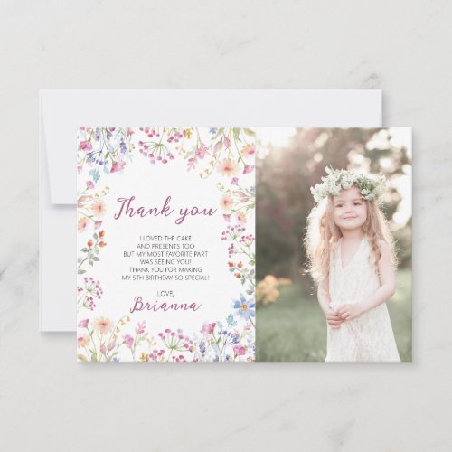 Wildflower Garden Theme Girl watercolor birthday Thank You Card