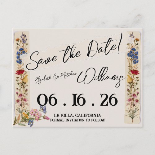 WildFlower Garden Vintage Wedding Save The Date Postcard