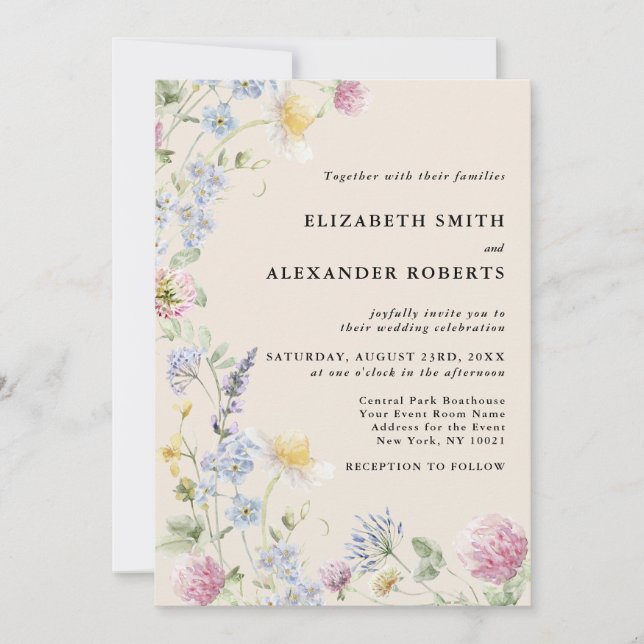 Wildflower Garden Warm Earthy Tone Wedding Invitation (Front)