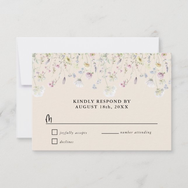 Wildflower Garden Warm Earthy Tone Wedding RSVP Card (Front)