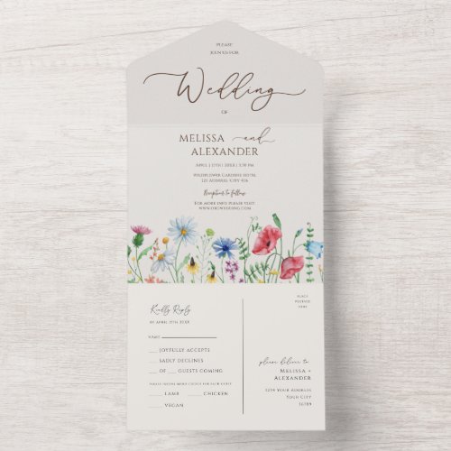 Wildflower garden Wedding Beige Seal And Send All In One Invitation