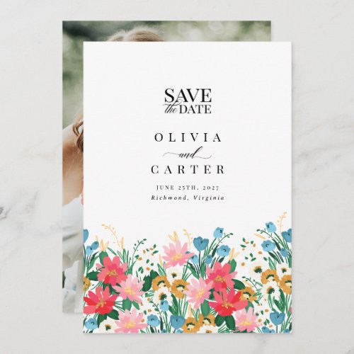 Wildflower Garden Wedding Photo Save the Date Invitation