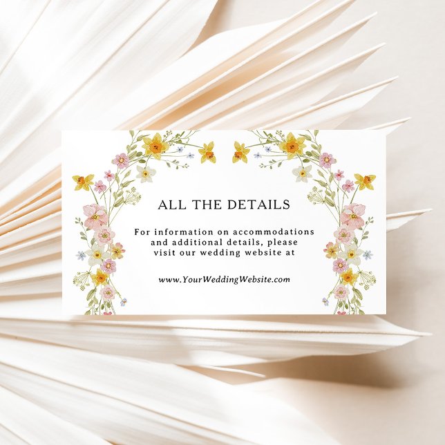 Wildflower Garden Wedding Pink and Yellow Details Enclosure Card (Creator Uploaded)