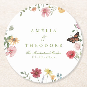 Wildflower Garden Wedding Round Paper Coaster