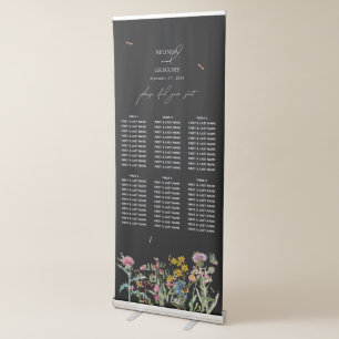 Wildflower Garden Wedding Seating Chart Black Boho Retractable Banner