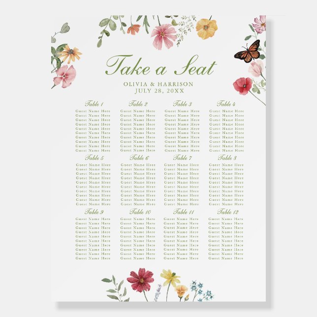 Wildflower Garden Wedding Seating Chart Foam Board (Front)
