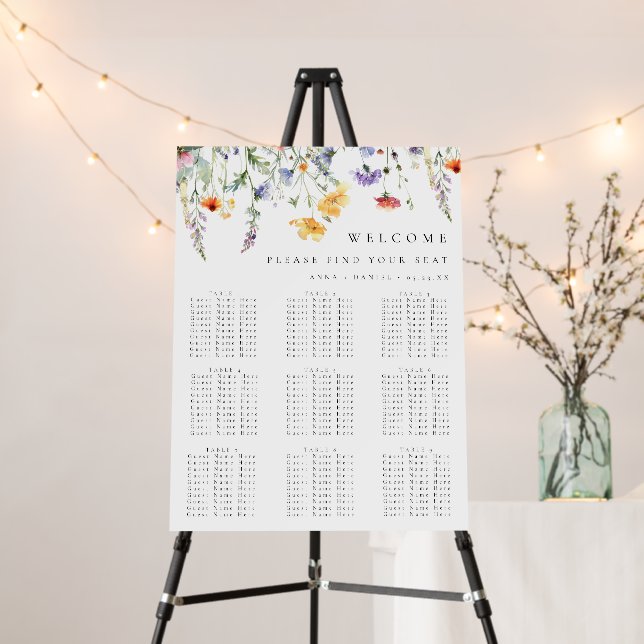 Wildflower Garden Wedding Seating Chart Foam Board (In Situ (Stand))