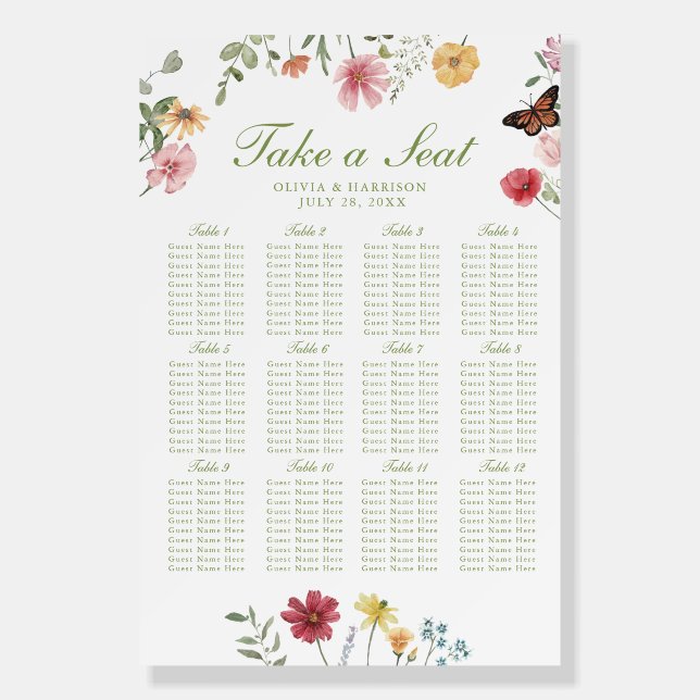 Wildflower Garden Wedding Seating Chart Foam Board (Front)