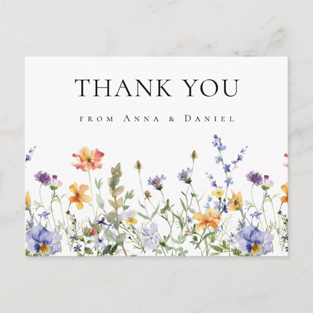 Wildflower Garden Wedding Thank You Postcard (Front)