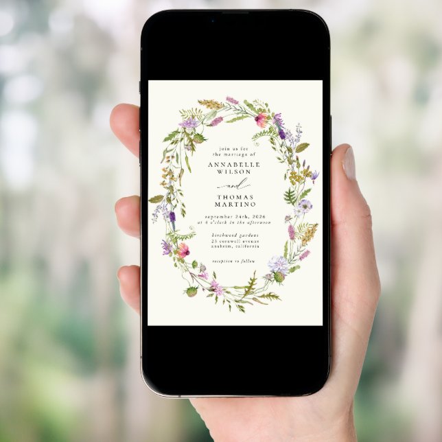 Wildflower Garden Wreath Greenery Wedding Invitation (Front Digital)
