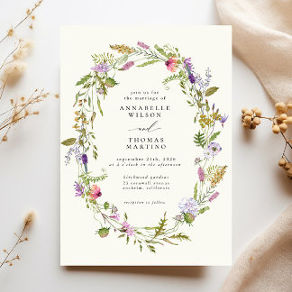 Wildflower Garden Wreath Greenery Wedding Invitation