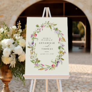 Wildflower Garden Wreath Greenery Wedding Sign