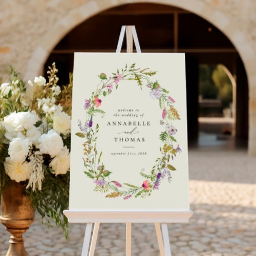 Wildflower Garden Wreath Greenery Wedding Sign