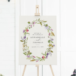 Wildflower Garden Wreath Greenery Wedding Sign