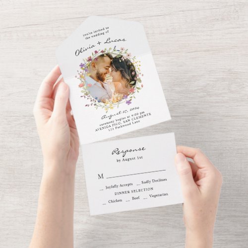 Wildflower Garden Wreath Wedding All In One Invitation