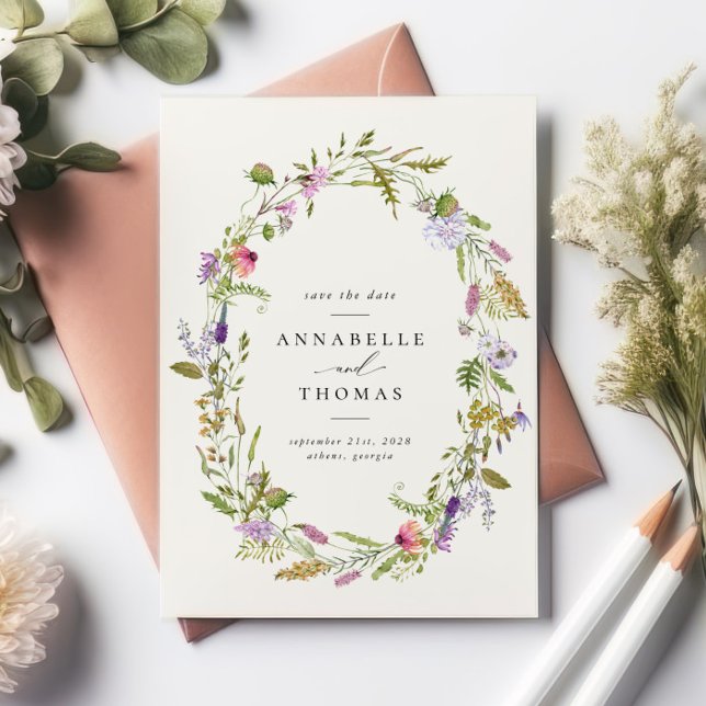 Wildflower Garden Wreath Wedding Save the Date Invitation (Creator Uploaded)