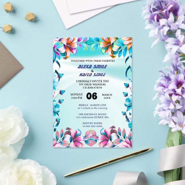 Wildflower Gatefold Wedding Invitation, Pretty Wed Acrylic Invitations (Insitu (Wedding))