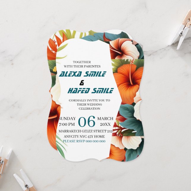 Wildflower Gatefold Wedding Invitation, Pretty Wed Invitation (Front/Back In Situ)