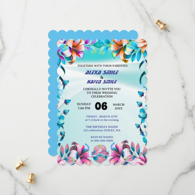Wildflower Gatefold Wedding Invitation, Pretty Wed Save The Date (Front/Back In Situ)