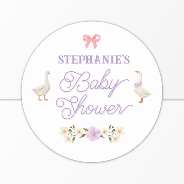 Wildflower Geese Watercolor Baby Shower Classic Round Sticker (Creator Uploaded)