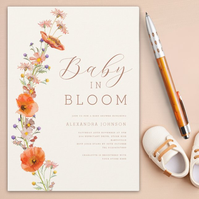 Wildflower Gender Neutral Baby Shower Invitation (Boho watercolor floral baby shower invitation)