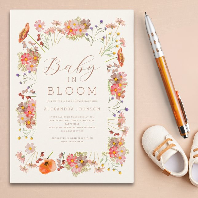 Wildflower Gender Neutral Fall Baby Shower Invitation (Baby in bloom gender neutral fall baby shower)