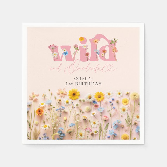 Wildflower Girl 1st Birthday Napkins (Front)