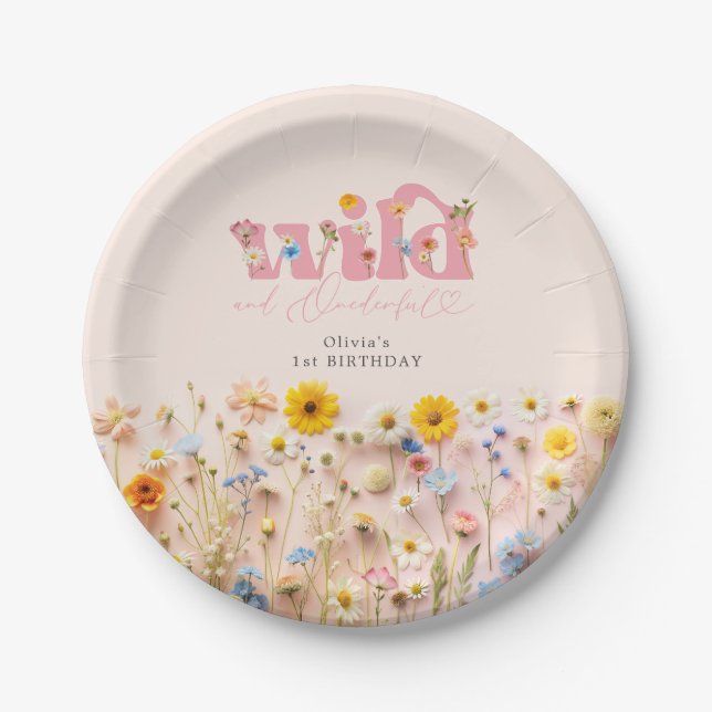 Wildflower Girl 1st Birthday Paper Plates (Front)