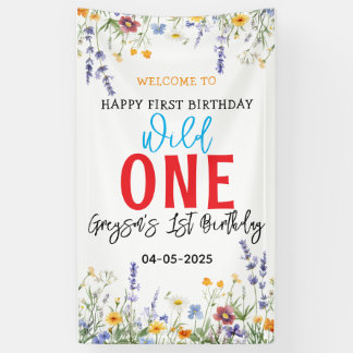 Wildflower Girl 1st Birthday Party Banner