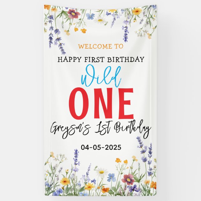 Wildflower Girl 1st Birthday Party Banner (Vertical)