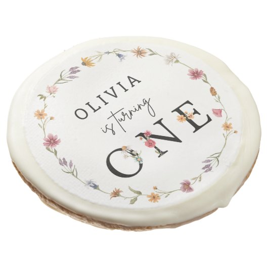Wildflower Girl 1st Birthday Party Favors Sugar Cookie (Angled)