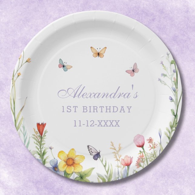 Wildflower Girl 1st Birthday Party Paper Plates (Creator Uploaded)
