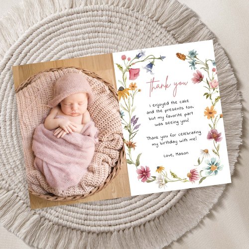 Wildflower Girl 1st Birthday Thank You Invitation