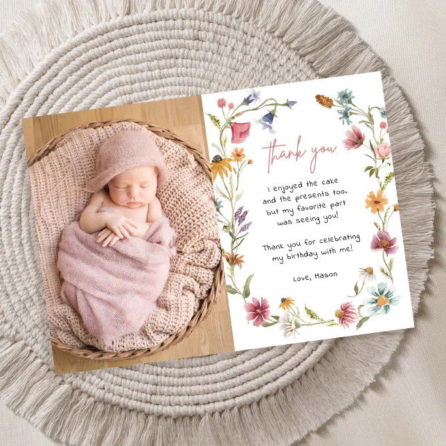 Wildflower Girl 1st Birthday Thank You Invitation | Zazzle