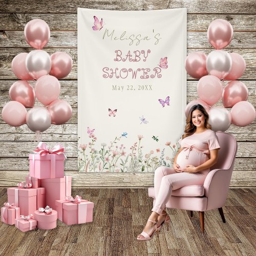 Wildflower Girl Baby Shower Floral Photo Backdrop Banner