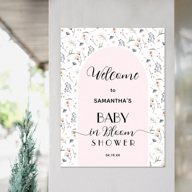 Wildflower Girl Baby Shower Welcome Poster (Wildflower pink girl baby shower welcome poster, PRINTED and/or INSTANT DOWNLOAD)