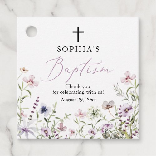 Wildflower Girl Baptism Favor Gift Tags