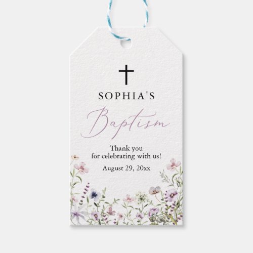 Wildflower Girl Baptism Favor Gift Tags