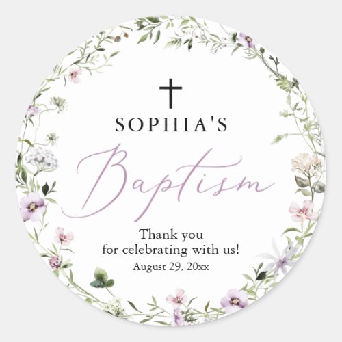 Wildflower Girl Baptism Favor Tag Stickers