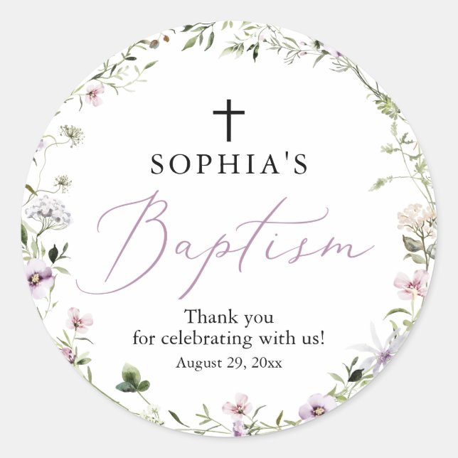 Wildflower Girl Baptism Favor Tag Stickers (Front)