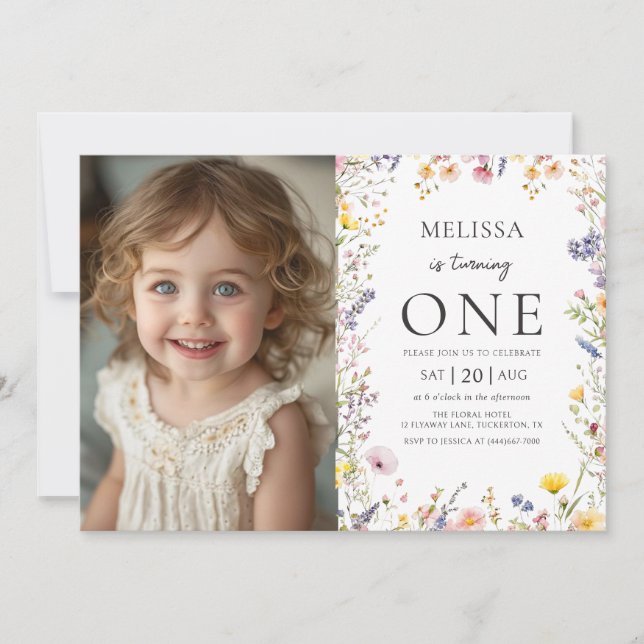 Wildflower Girl Birthday Photo Invitation (Front)