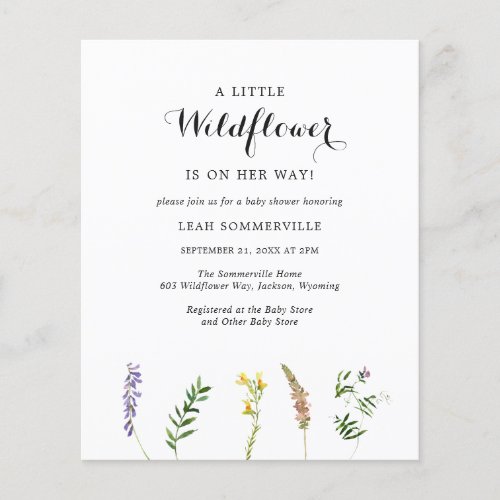 Wildflower Girl Budget Baby Shower Invitation